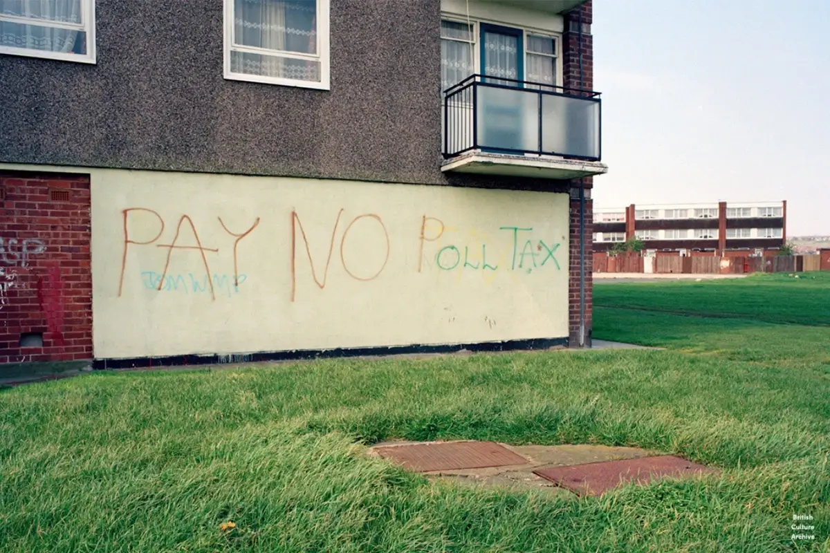 Anti Poll Tax Graffiti on The Lion Farm Estate, 1990.