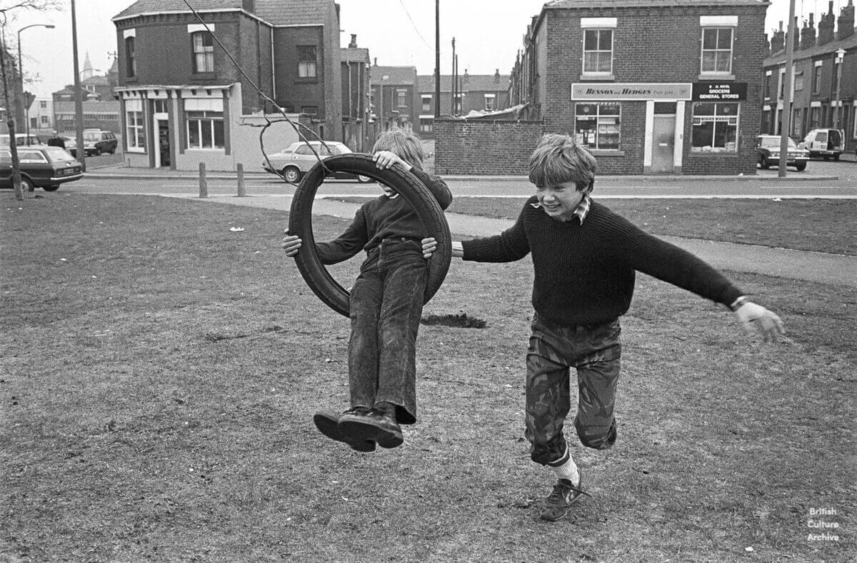 Children play in the street Bolton, 1970s.