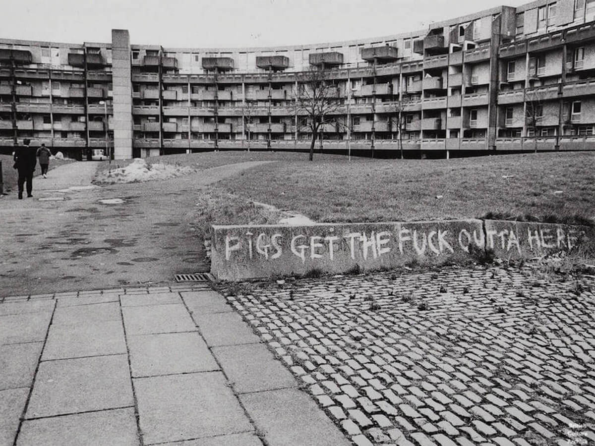 Graffiti in Charles Barry Crescent, 1991.