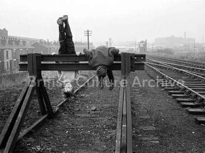Boys on the rail tracks, Bolton, 1970s - Don Tonge - Print